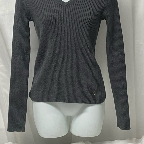 Calvin Klein Ribbed V-Neck pullover sweater Dark Gray M excellent vintage - Picture 6 of 7